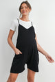 Relaxed Fit Adjustable Straps Sleeveless Maternity Romper with Pockets