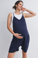 Relaxed Fit Adjustable Straps Sleeveless Maternity Romper with Pockets