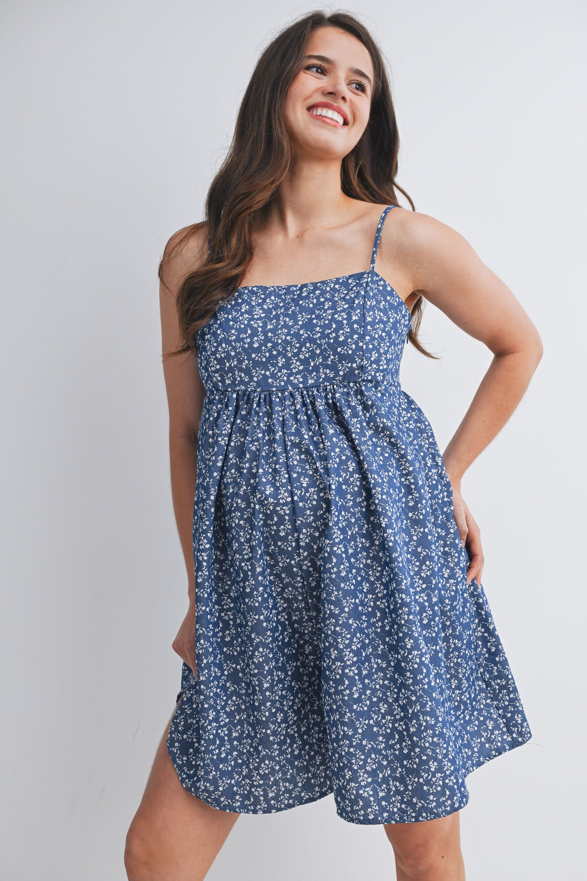 Ditsy Floral Empire Waist Square Neck Maternity Romper with