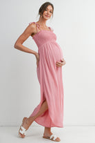Mauve Smocked Tie Strap Wide Leg Maternity Jumpsuit Side View