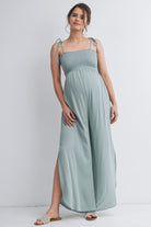Sage Smocked Tie Strap Wide Leg Maternity Jumpsuit Front View