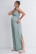 Sage Smocked Tie Strap Wide Leg Maternity Jumpsuit Side View