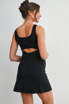 Black Ribbed Maternity Tennis Tank Dress with Built-In Shorts Back View