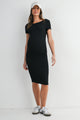 Black Bodycon Ribbed Scoop Neck Short Sleeve Maternity Dress Front View