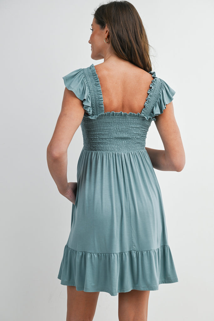 sachin and babi light blue dress Maxi Linen Maternity Dress With Short Sleeves And Empire Waist In Slate  Blue Color | Nikka Place main image 1