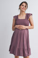 Mauve Smocked Empire Waist Maternity Dress with Ruffle Hem Front View