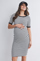 Cream/Black Casual Striped Short Sleeve Maternity Dress Front View