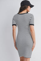Cream/Black Casual Striped Short Sleeve Maternity Dress Back View