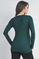 Hunter Green Fitted Long Sleeve Scoop Neck Maternity Top Back View