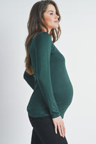 Hunter Green Fitted Long Sleeve Scoop Neck Maternity Top Side View