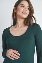 Hunter Green Fitted Long Sleeve Scoop Neck Maternity Top Close Up