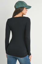 Black Fitted Long Sleeve Scoop Neck Maternity Back View