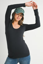 Black Fitted Long Sleeve Scoop Neck Maternity Front View