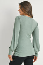 Sage Ribbed Long Sleeve V Neck Maternity Top Back View
