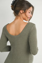 Olive Ribbed Long Sleeve Scoop Neck Maternity Top Back Detail Close Up