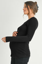 Black  Ribbed Long Sleeve Scoop Neck Maternity Top Side View