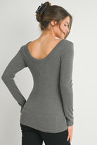 Grey Ribbed Long Sleeve Scoop Neck Maternity Top Back View