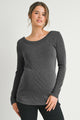 Charcoal Ribbed Long Sleeve Scoop Neck Maternity Top Front View