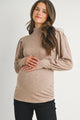 Ribbed Mock Neck Puff Sleeve Maternity Top