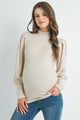 Ribbed Mock Neck Puff Sleeve Maternity Top
