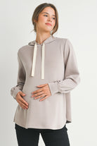 Taupe Casual Maternity Loose Fit Pull Over Hoodie Front View