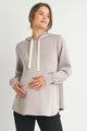 Taupe Casual Maternity Loose Fit Pull Over Hoodie Front View