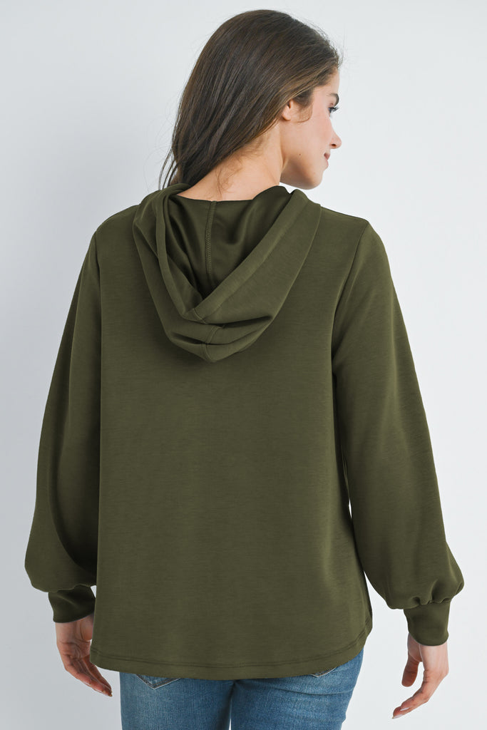 Olive Casual Maternity Loose Fit Pull Over Hoodie Back View