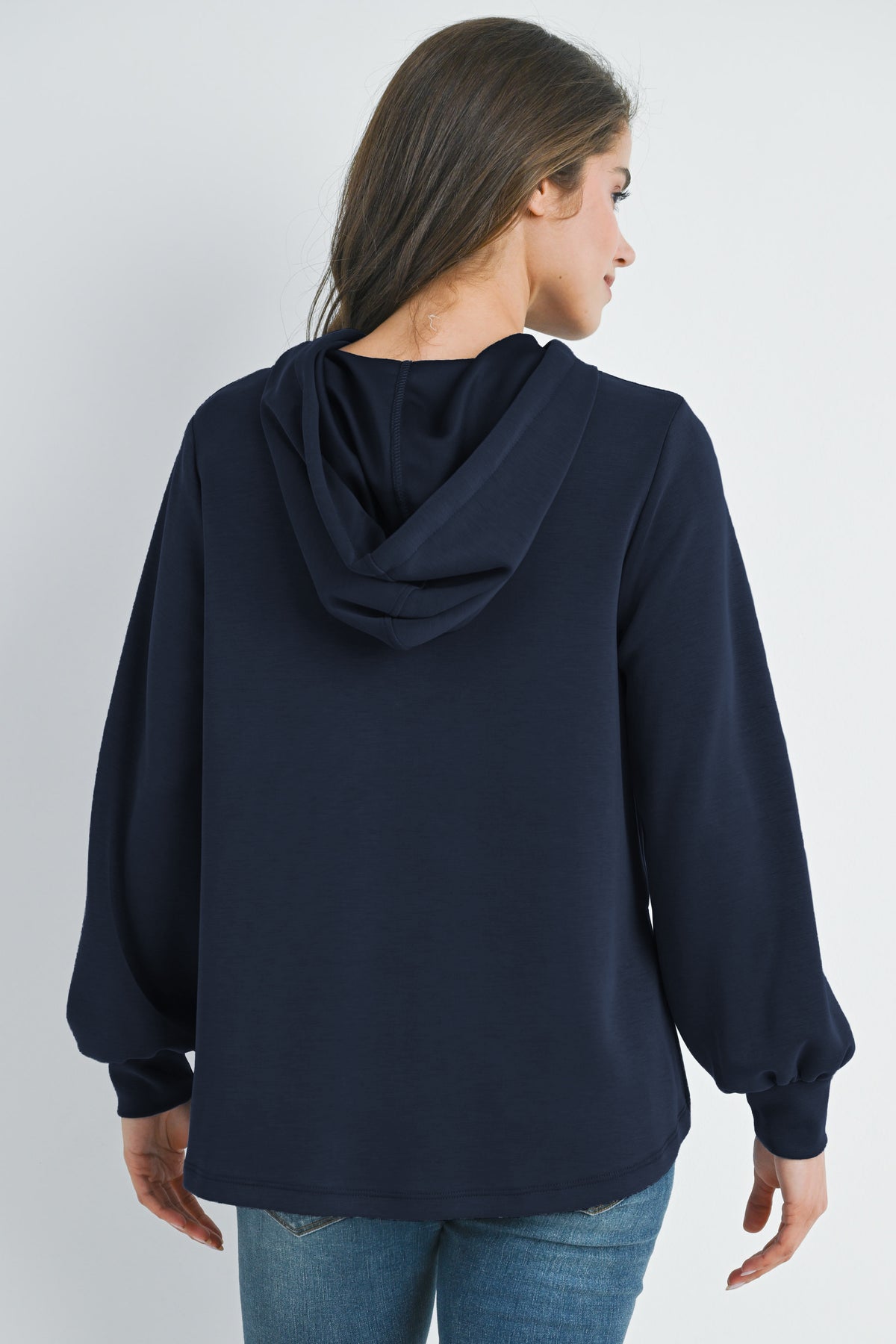 Navy Casual Maternity Loose Fit Pull Over Hoodie Back View