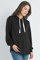 Black Casual Maternity Loose Fit Pull Over Hoodie Full Body Front View