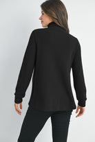Black Quarter Zip Pull Over V Neck Maternity Knit Top Back View