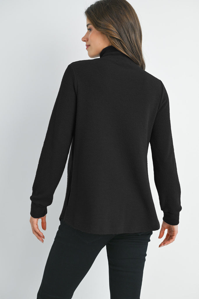 Black Quarter Zip Pull Over V Neck Maternity Knit Top Back View