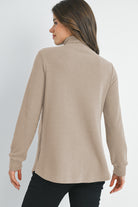 Taupe Quarter Zip Pull Over V Neck Maternity Knit Top Back View