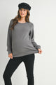 Casual Long Sleeve Seersucker Knit Loose Pullover Maternity Top