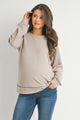 Casual Long Sleeve Seersucker Knit Loose Pullover Maternity Top