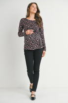 Floral Tie Front Long Sleeve Maternity Nursing Top Full Body