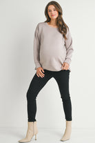 Taupe Casual Maternity Loose Fit Crewneck Pull Over Full Body