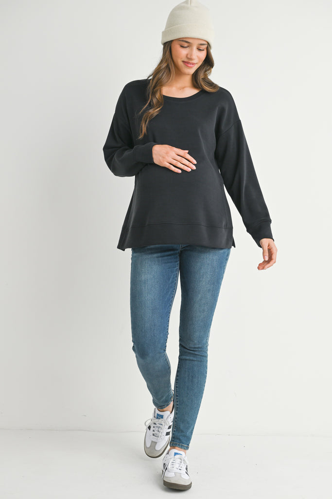 Black Casual Maternity Loose Fit Crewneck Pull Over Full Body