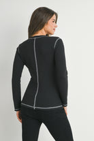 Black Reverse Stitching Long Sleeve Crewneck Maternity Top Back View