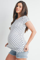 Ivory/Navy Polka Dot Short Sleeve Maternity Top Side View