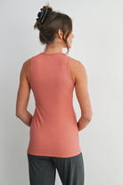 Coral Ribbed Sleeveless Maternity Nursing Tank Top with Lift-Up Panel Back View