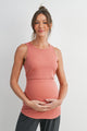 Coral Ribbed Sleeveless Maternity Nursing Tank Top with Lift-Up Panel Front View
