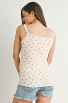 Blush Ditsy Ribbed Lace Trim Maternity Tank Top Back View