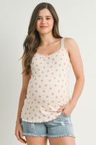 Blush Ditsy Ribbed Lace Trim Maternity Tank Top Front View