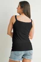 Black Ribbed Lace Trim Maternity Tank Top Back View