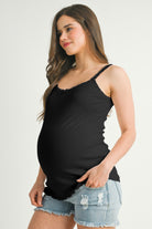 Black Ribbed Lace Trim Maternity Tank Top Side View