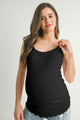 Black Ribbed Lace Trim Maternity Tank Top Front View
