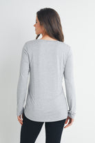 Heather Grey Long Sleeve Scoop Neck Maternity Top Nursing Friendly  Back View
