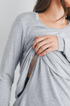 Heather Grey Long Sleeve Scoop Neck Maternity Top Nursing Friendly Detail Nursing Opening