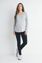 Heather Grey Long Sleeve Scoop Neck Maternity Top Nursing Friendly Full Body