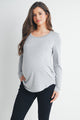 Heather Grey Long Sleeve Scoop Neck Maternity Top Nursing Friendly  Front View